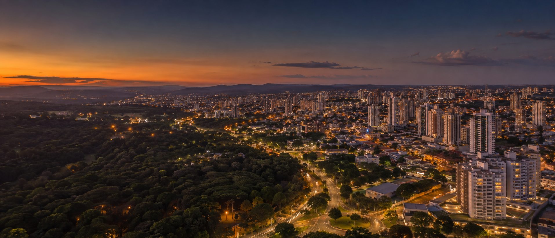 Vista aérea de Sorocaba ao entardecer